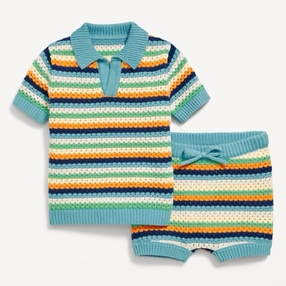 Old Navy Sweater-Knit Collared Top and Shorts Set 3-6M